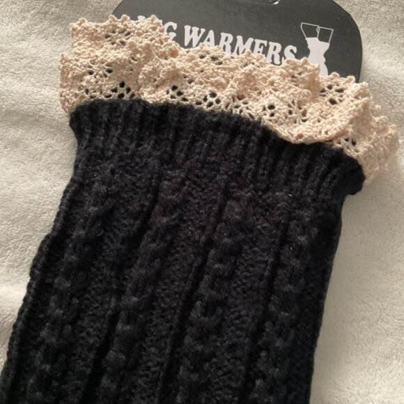 2 Pack Black & Brown Cable Knit Boot Cuff Leg Ankle Warmer - Picture 2 of 7